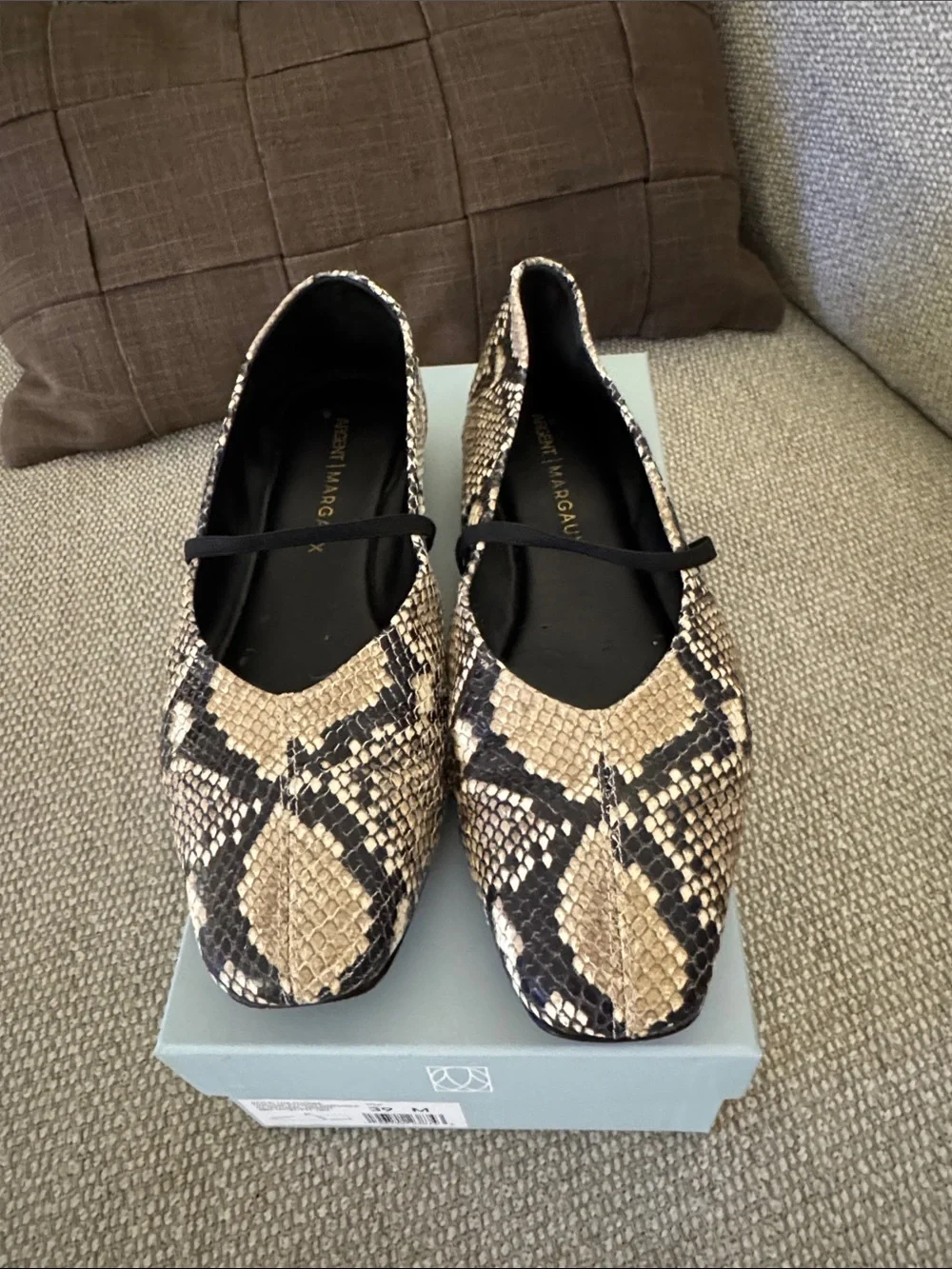 Margaux The Phoebe Black and Beige Snake-Print Ballet Flats